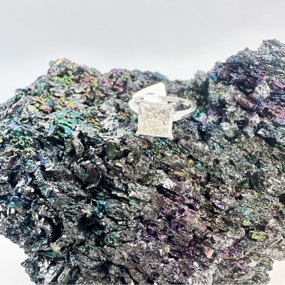 4 Carat Princess Cut Moissanite Ring 18k White Gold Finish Wedding Anniversary - Picture 12 of 12